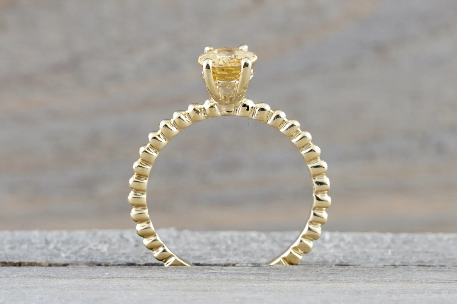 14k Yellow Gold Oval Imperial Topaz Engagement Ring Rope Bead Vintage Stackable