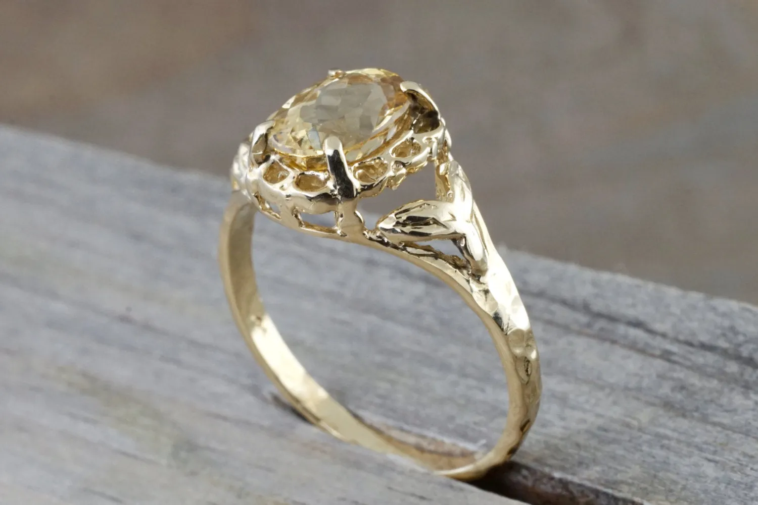 14k Yellow Gold Topaz Vintage Engagement Ring - Art Deco Design - Anniversary Promise Ring