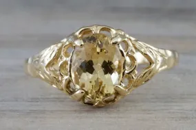 14k Yellow Gold Topaz Vintage Engagement Ring - Art Deco Design - Anniversary Promise Ring