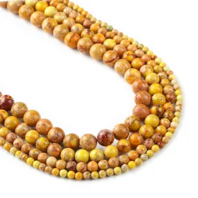 15 inch Yellow Sea Sediment Jasper Beads 4mm 6mm 8mm 10mm Round Imperial Impression Stone Jewelry Findings 103003