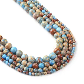 15 Light Blue Sea Sediment Jasper Beads - Round Beads in 4, 6, 8, and 10mm Sizes - Imperial Impression Stone for DIY Jewelry - A