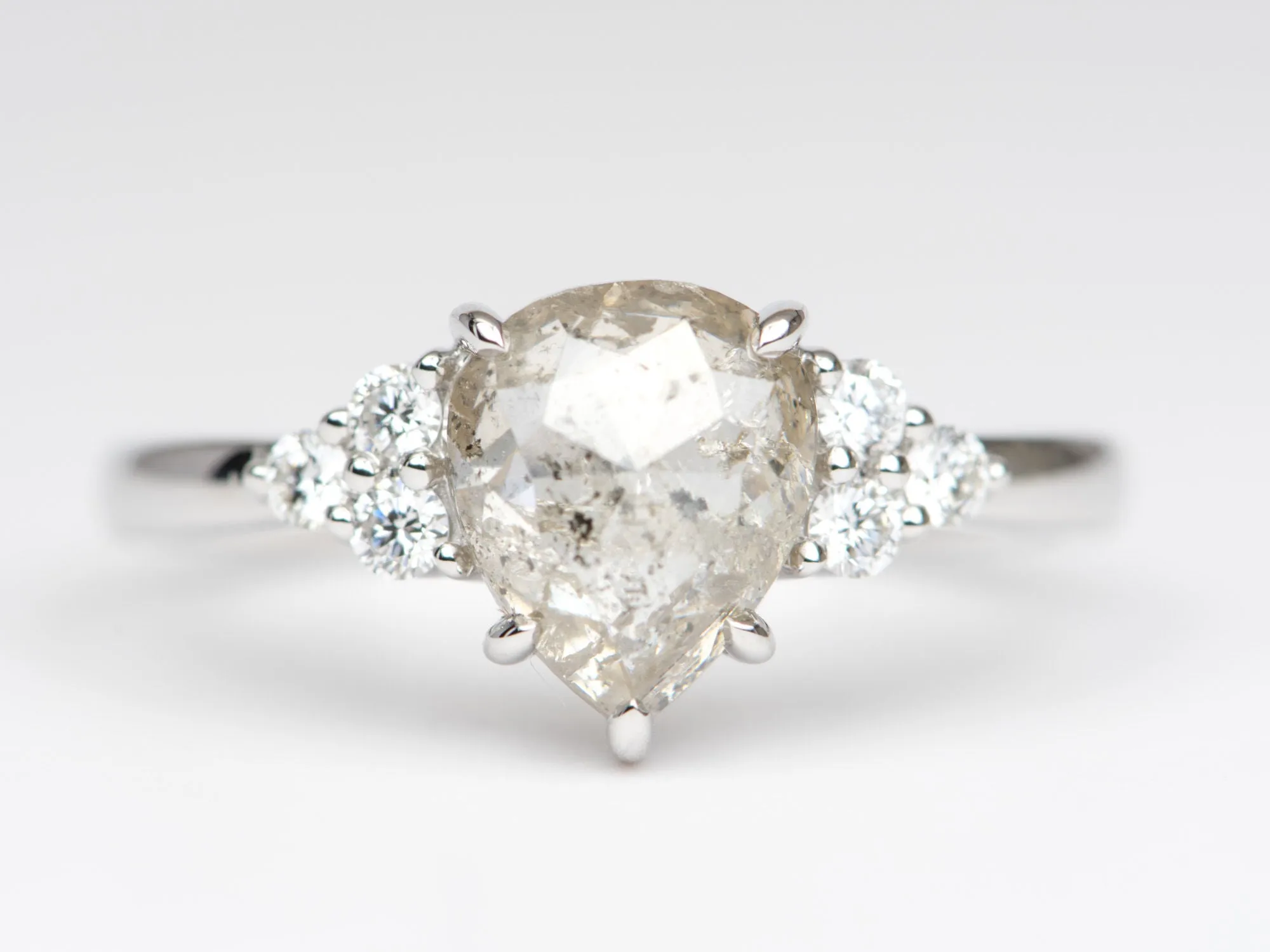 1.61 carat Clear Celestial Diamond Engagement Ring with Trio Sides,14K White Gold (R6254)