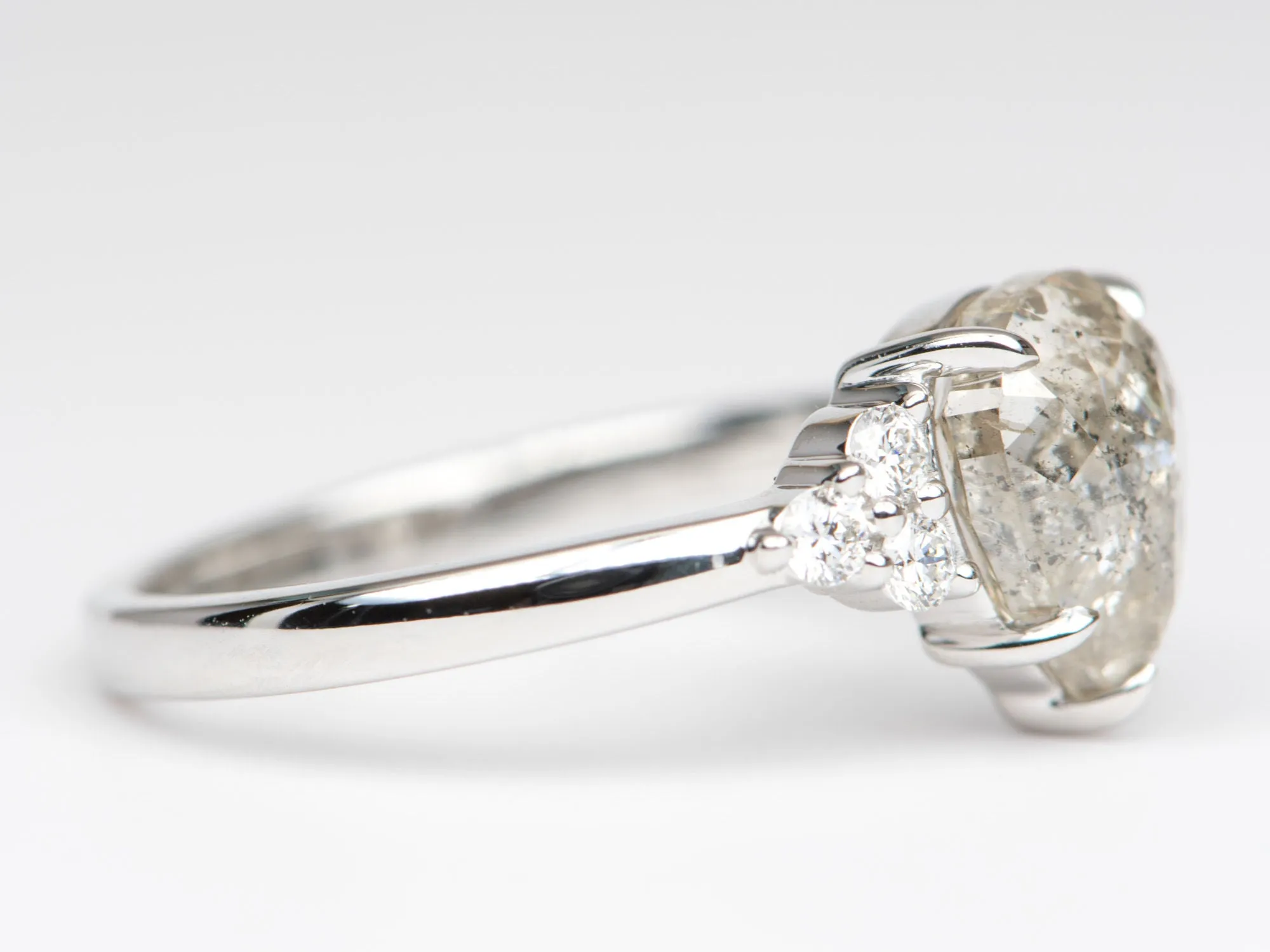 1.61 carat Clear Celestial Diamond Engagement Ring with Trio Sides,14K White Gold (R6254)