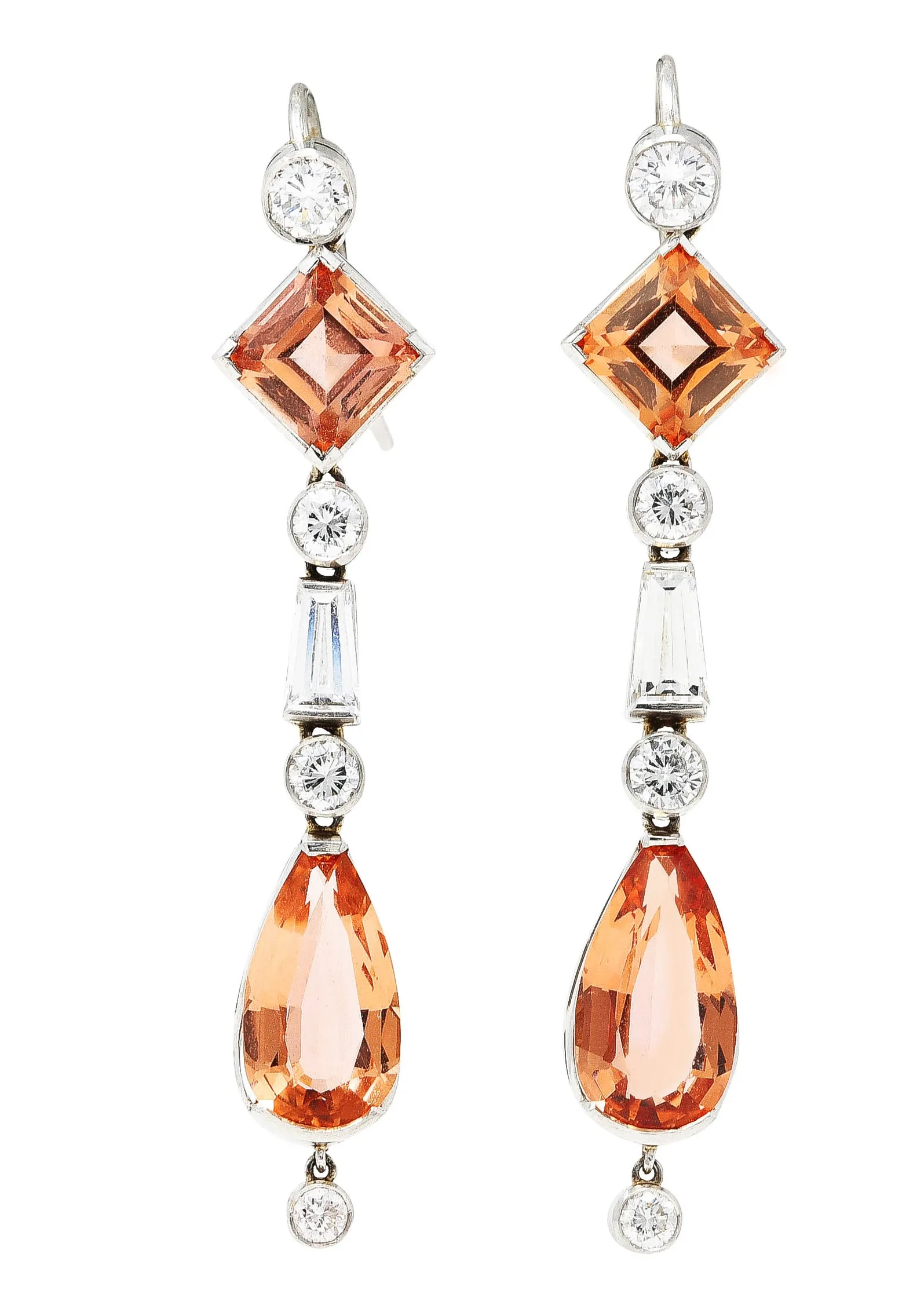 1950's Mid-Century Imperial Topaz Diamond Platinum Vintage Gemstone Drop Earrings with 10.75 CTW