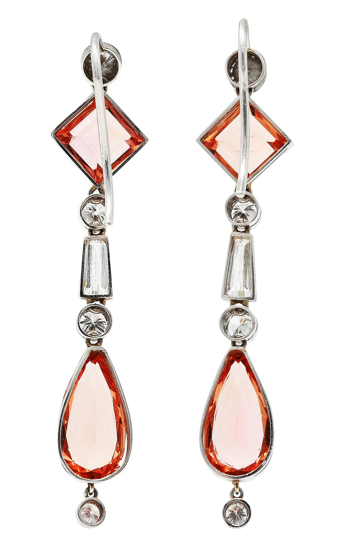 1950's Mid-Century Imperial Topaz Diamond Platinum Vintage Gemstone Drop Earrings with 10.75 CTW