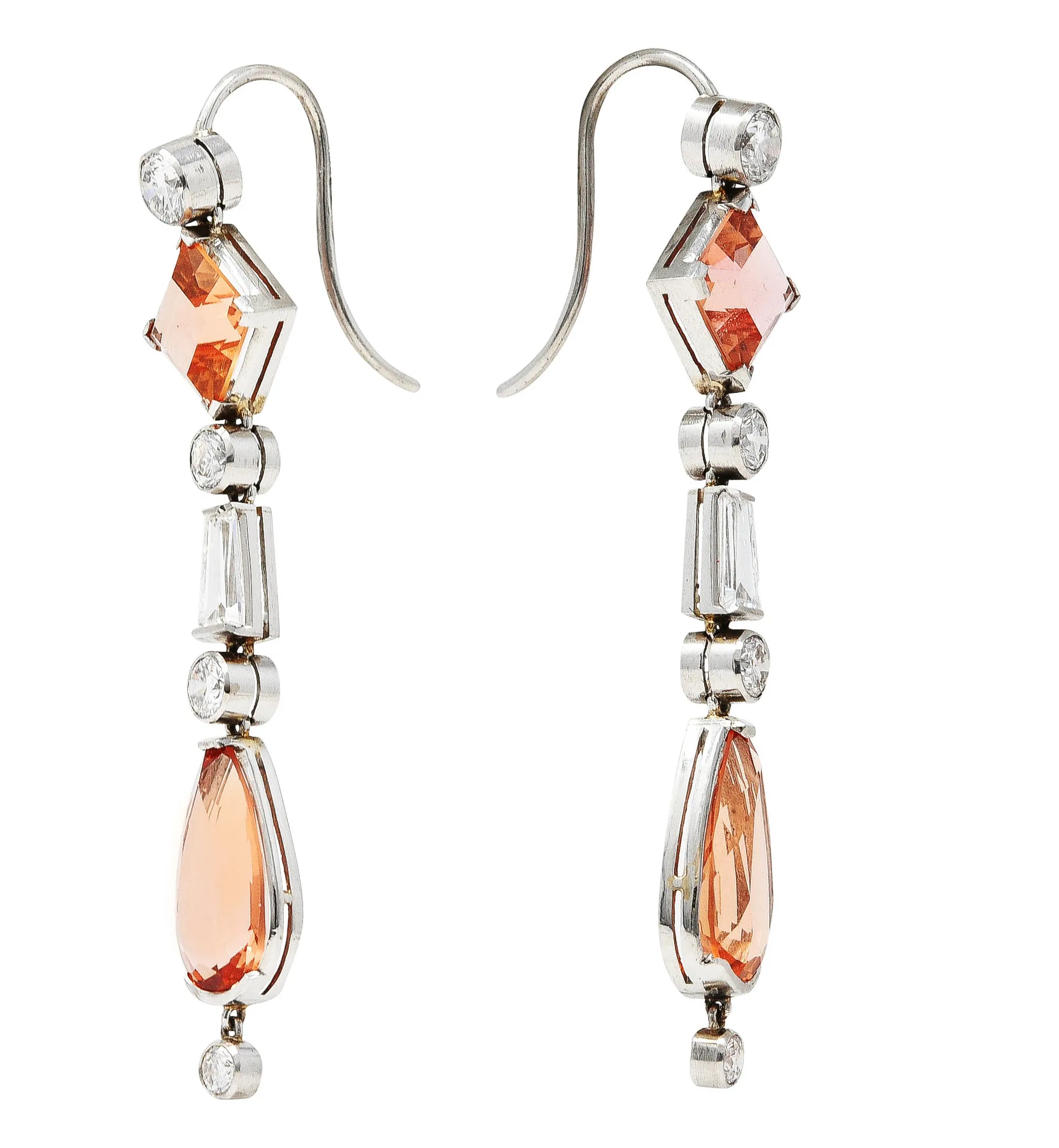 1950's Mid-Century Imperial Topaz Diamond Platinum Vintage Gemstone Drop Earrings with 10.75 CTW