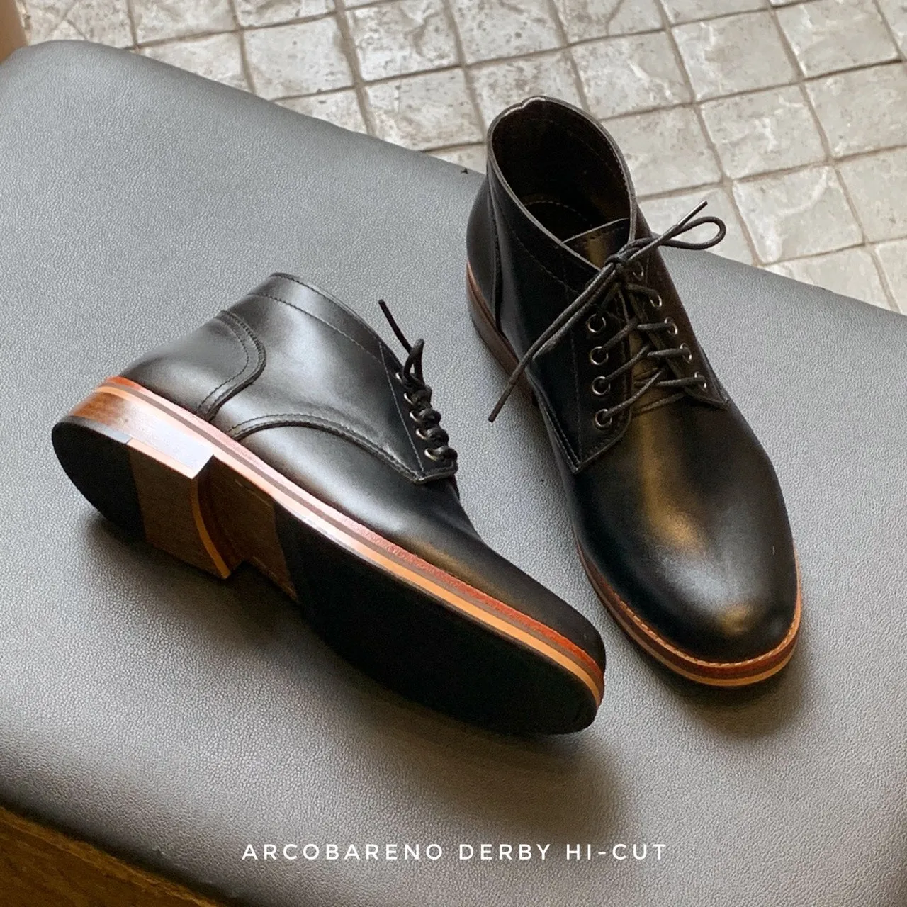 446 Derby High-Cut Matt Black Wooden Soles - Google SEO friendly rewrite: Black High-Cut Derby Shoes with Matt Finish and Wooden