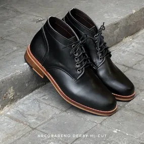 446 Derby High-Cut Matt Black Wooden Soles - Google SEO friendly rewrite: Black High-Cut Derby Shoes with Matt Finish and Wooden