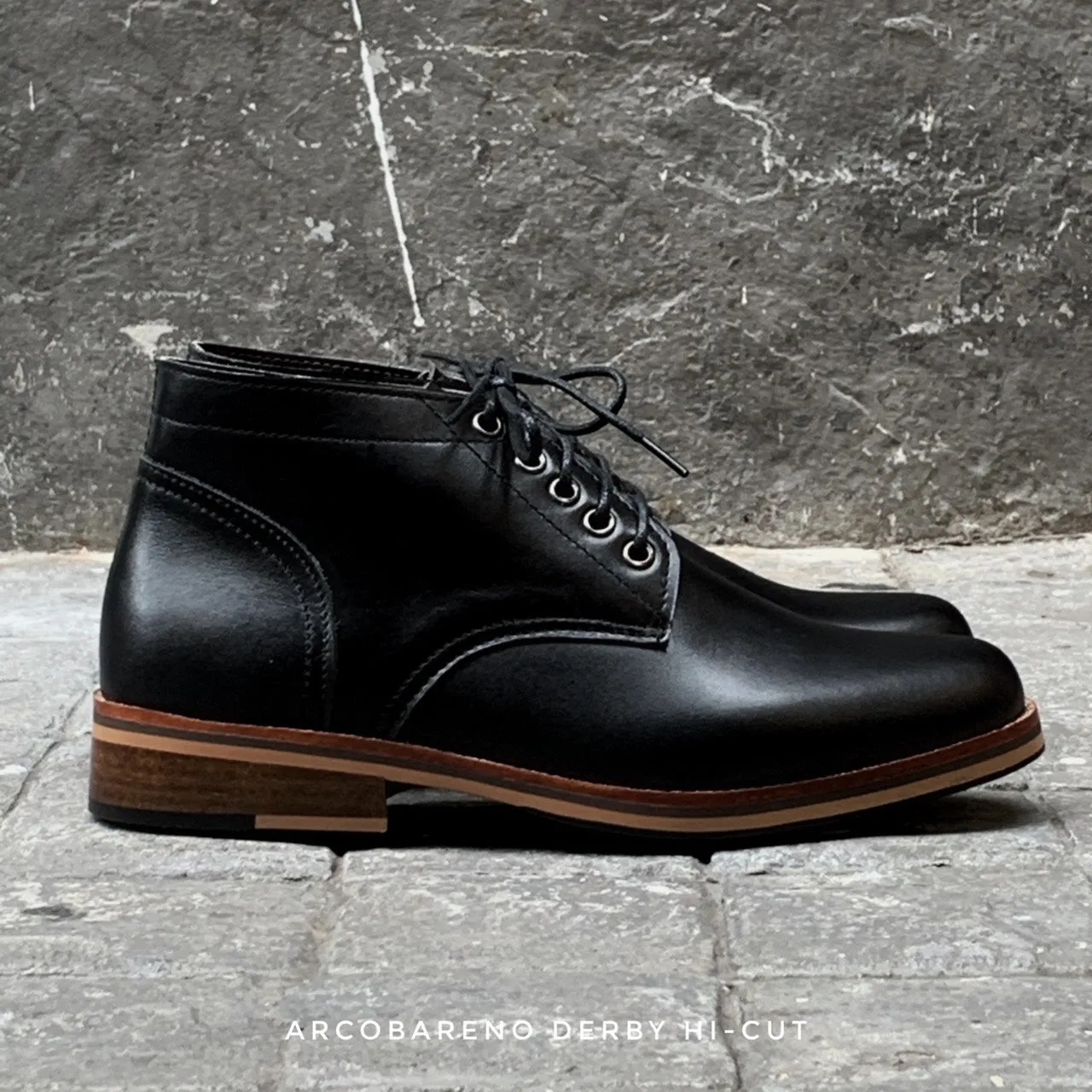 446 Derby High-Cut Matt Black Wooden Soles - Google SEO friendly rewrite: Black High-Cut Derby Shoes with Matt Finish and Wooden