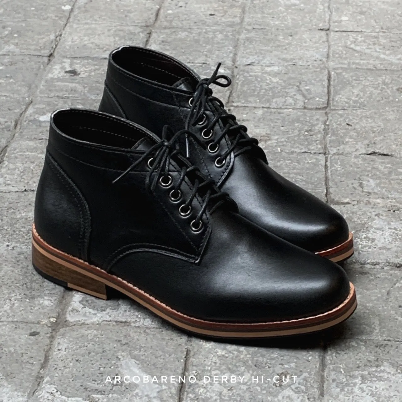 446 Derby High-Cut Matt Black Wooden Soles - Google SEO friendly rewrite: Black High-Cut Derby Shoes with Matt Finish and Wooden