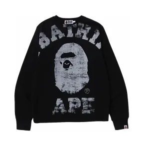 A BATHING APE BIG COLLEGE CREWNECK - BLACK