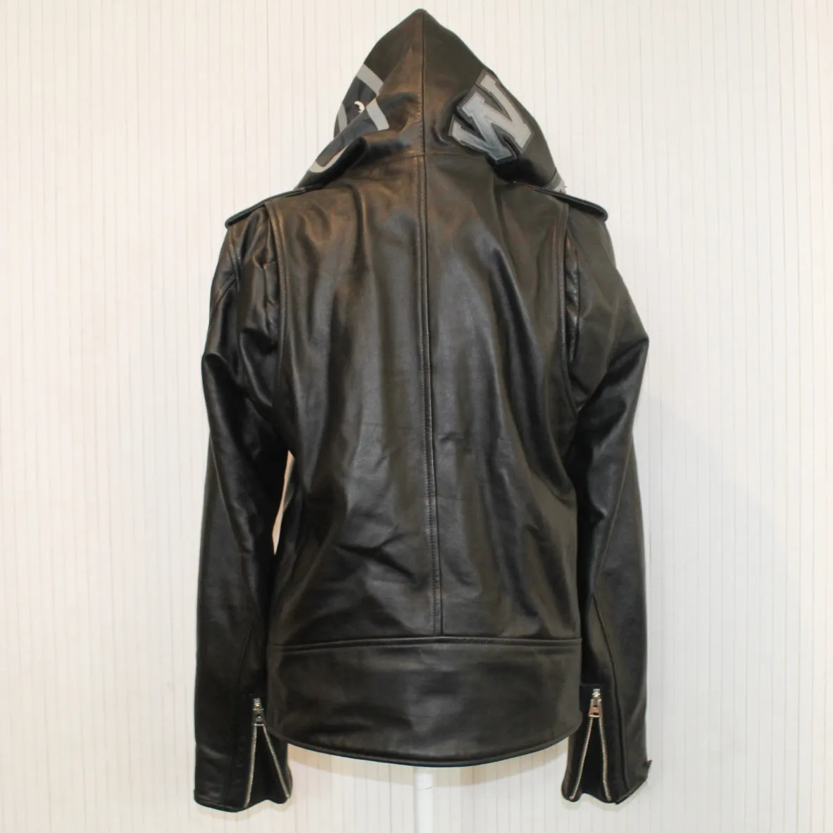 A Bathing Ape Keith Flint Black Leather Shark Hood Jacket Medium