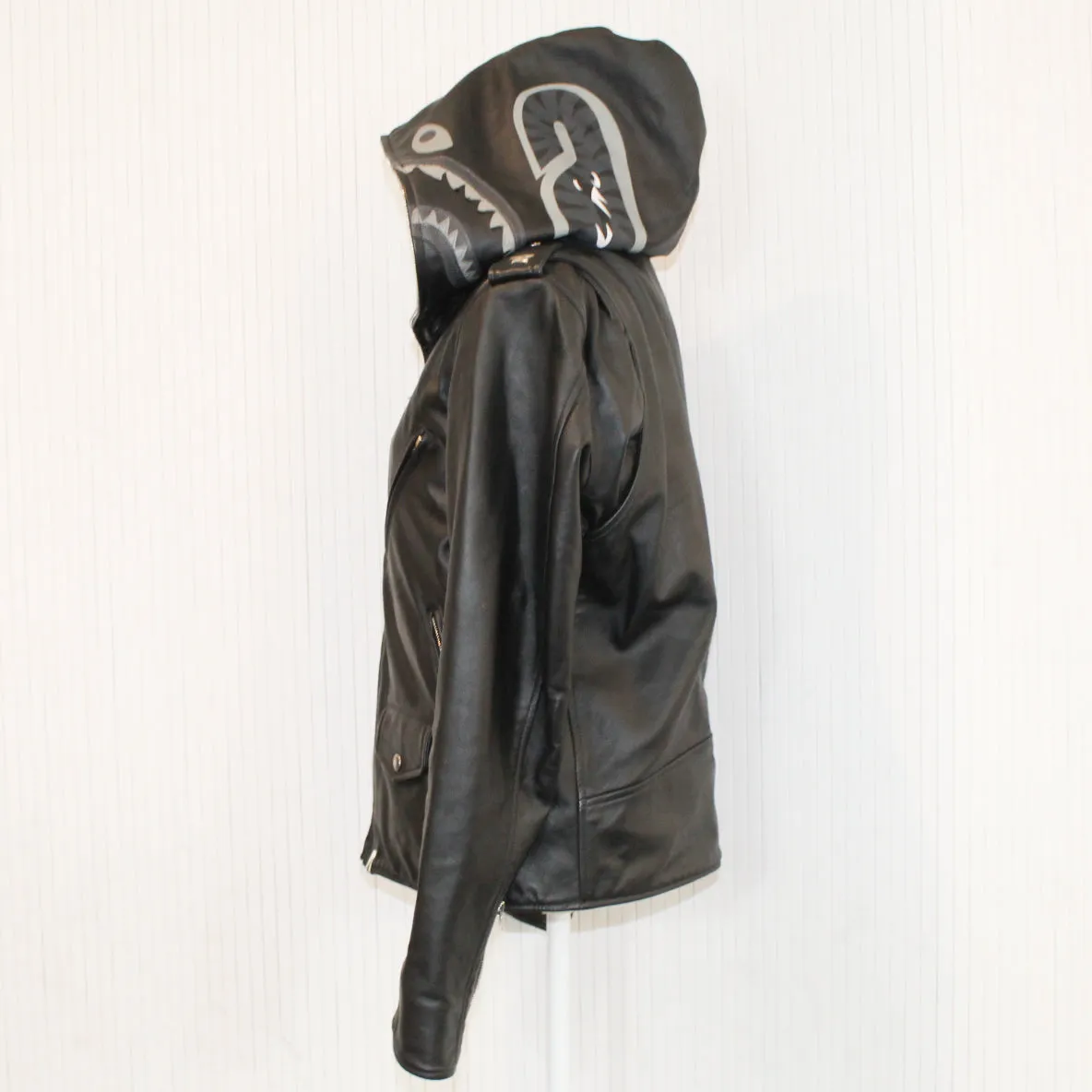 A Bathing Ape Keith Flint Black Leather Shark Hood Jacket Medium