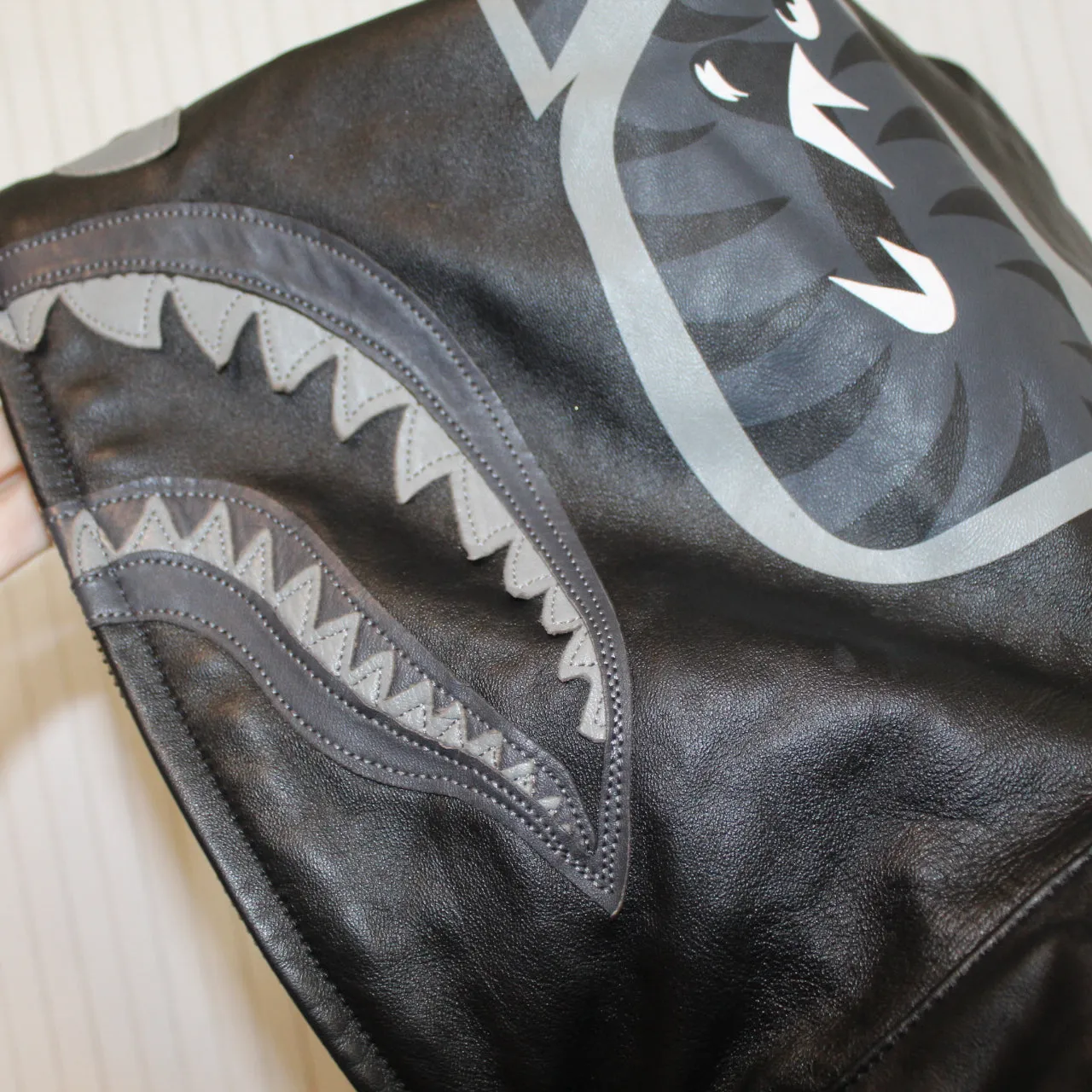 A Bathing Ape Keith Flint Black Leather Shark Hood Jacket Medium