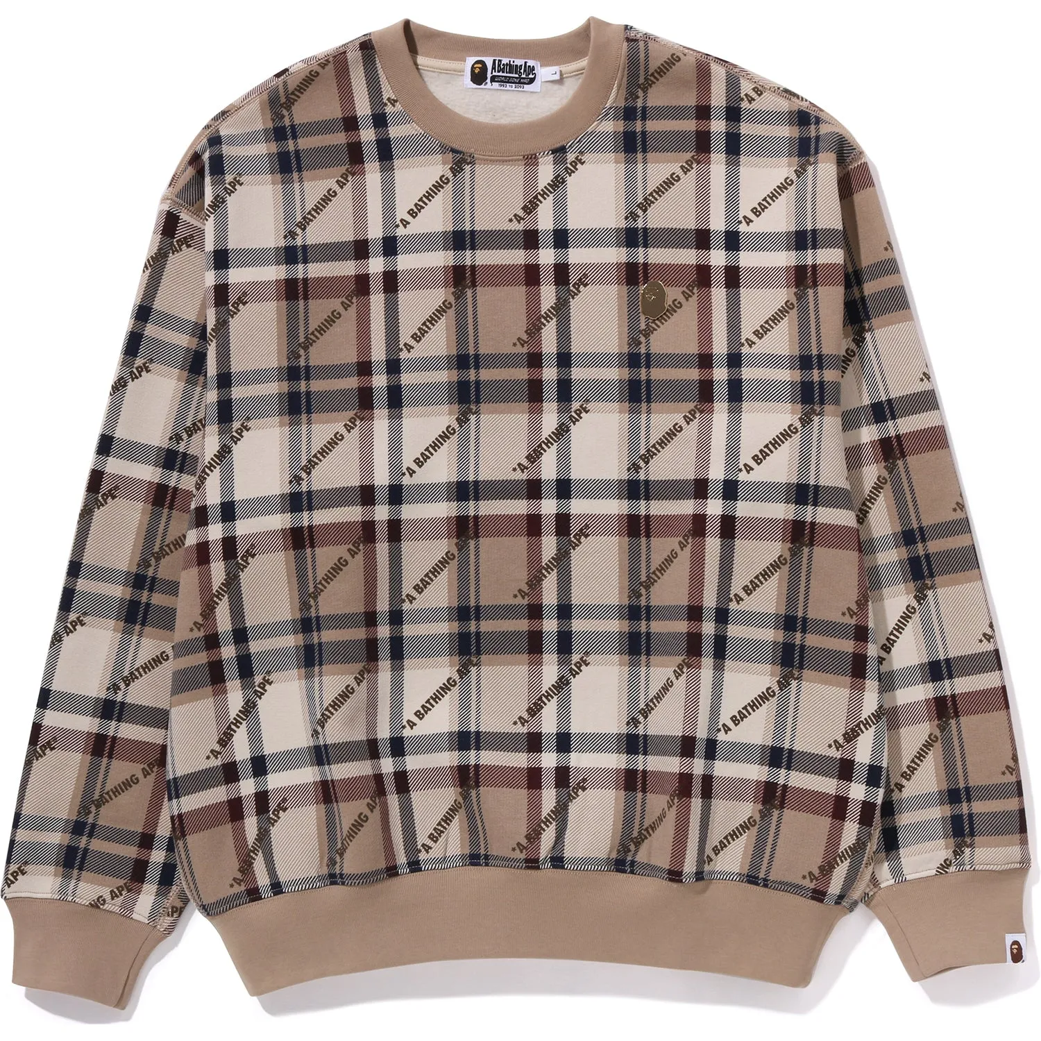 A BATHING APE LOGO CHECK PATTERN CREWNECK MENS