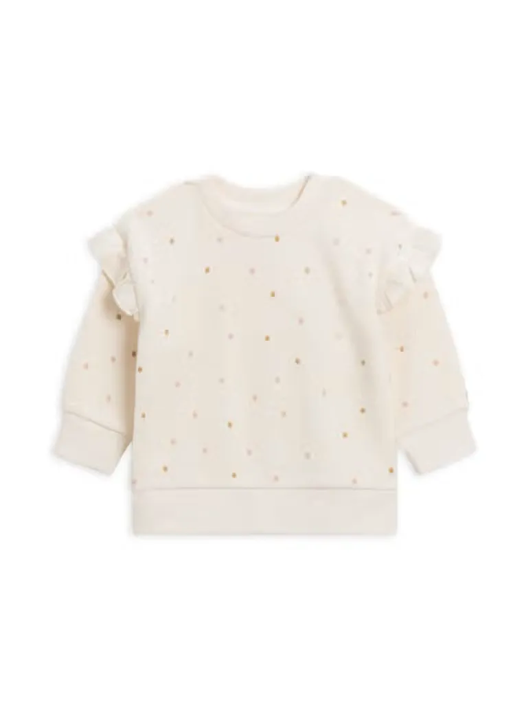 Abbie Ruffle Sweatshirt - Ivory/ Fawn Polka Dot Print