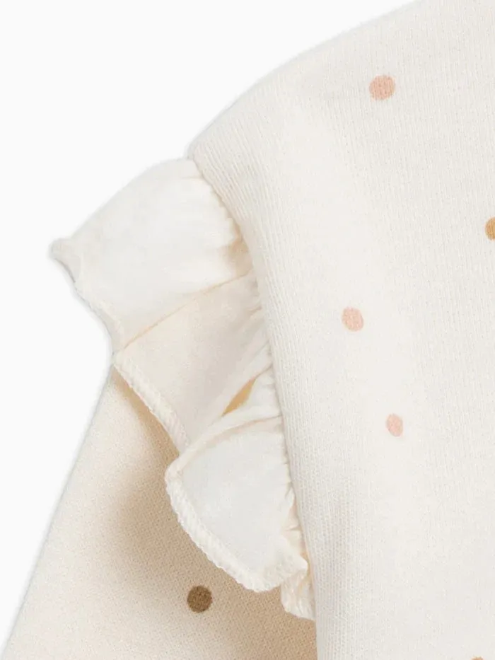 Abbie Ruffle Sweatshirt - Ivory/ Fawn Polka Dot Print