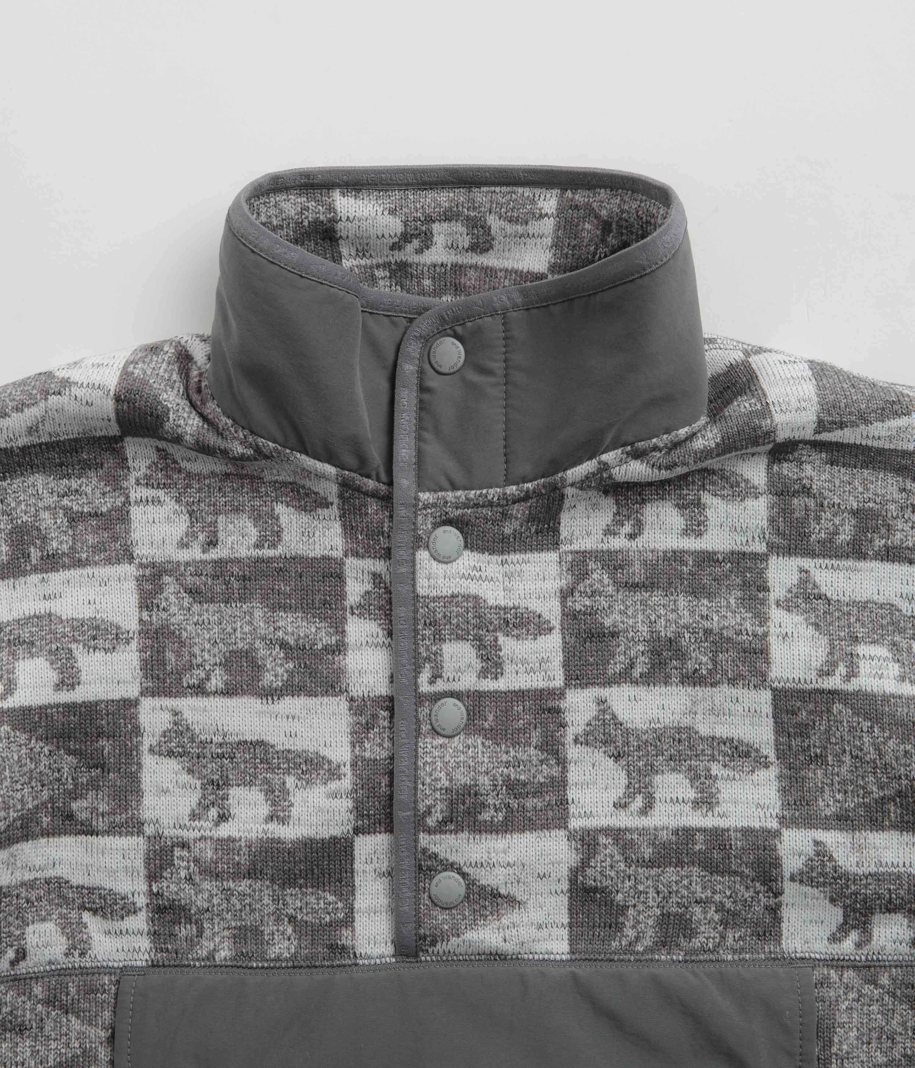 and wander Maison Kitsune Fox Checkers Pullover Fleece - Grey