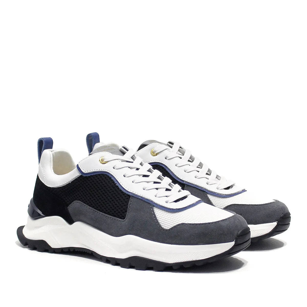 Android Homme Leo Carrillo White Navy Trainers Suede Mesh