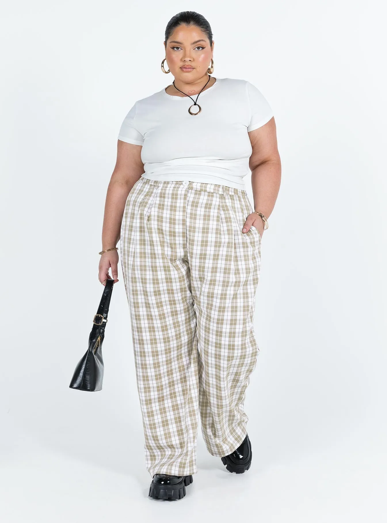 Archer pants beige plaid - curved fit.