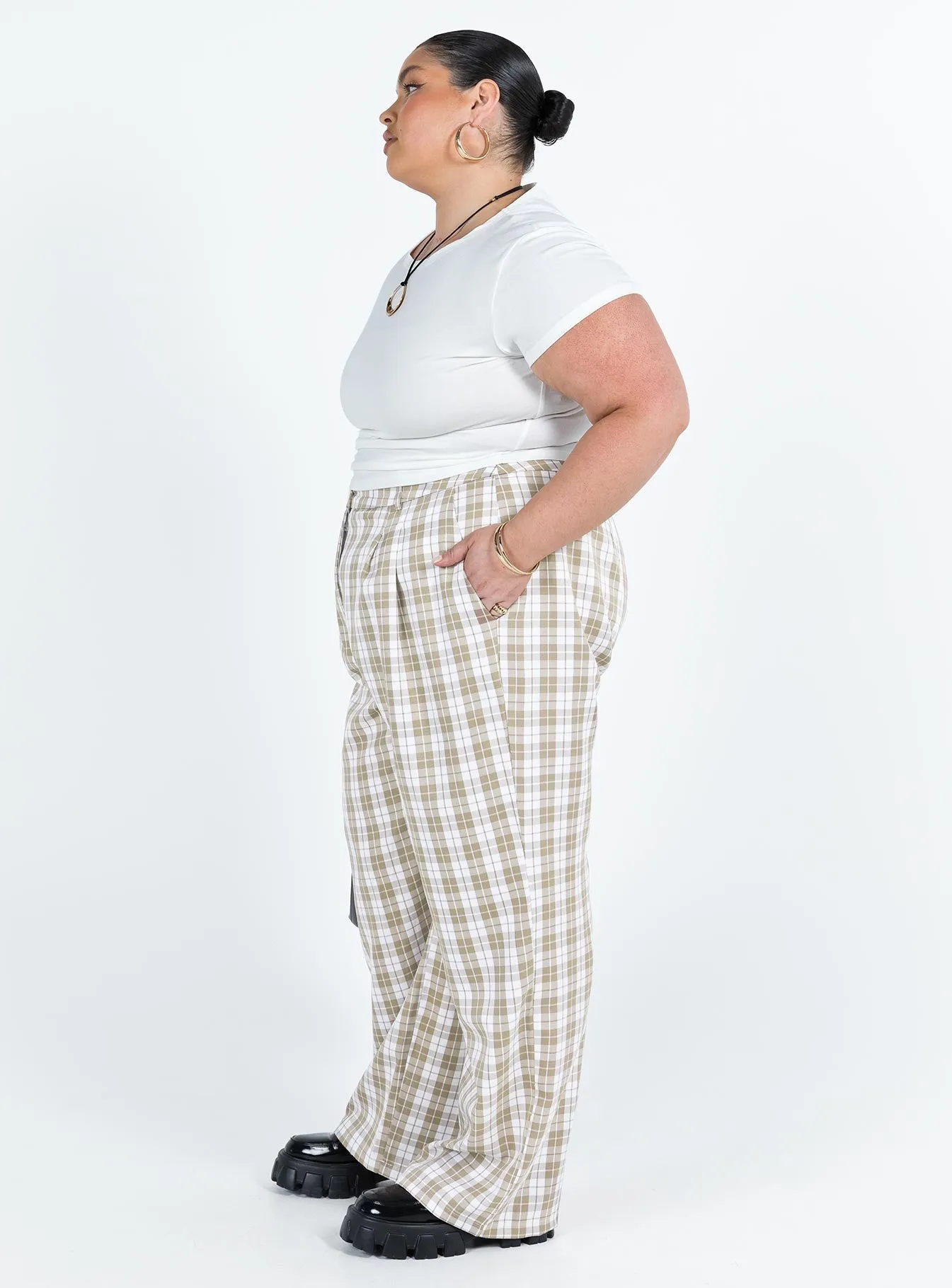 Archer pants beige plaid - curved fit.