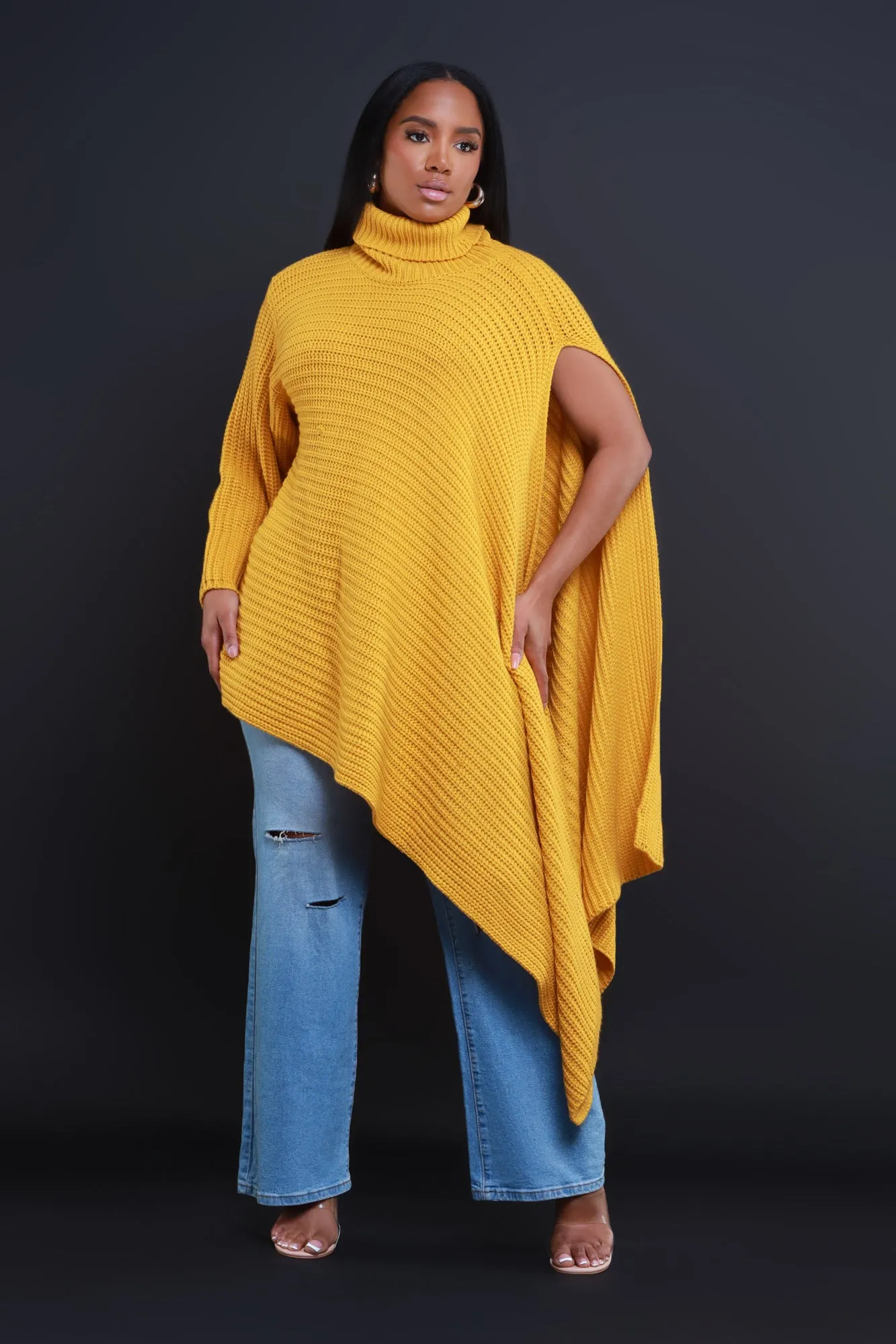 Asymmetrical Knit Sweater Yellow Mustard