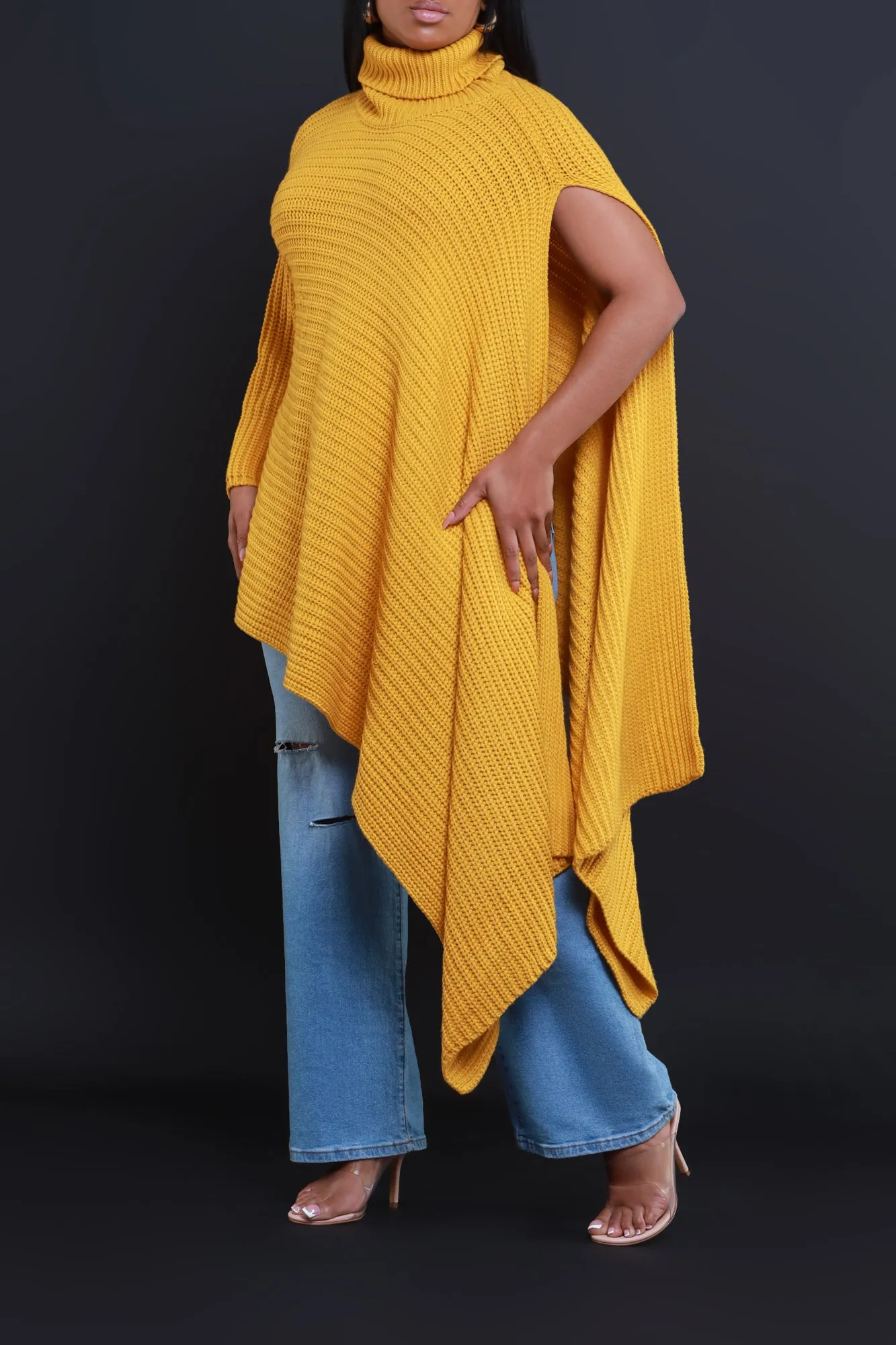 Asymmetrical Knit Sweater Yellow Mustard