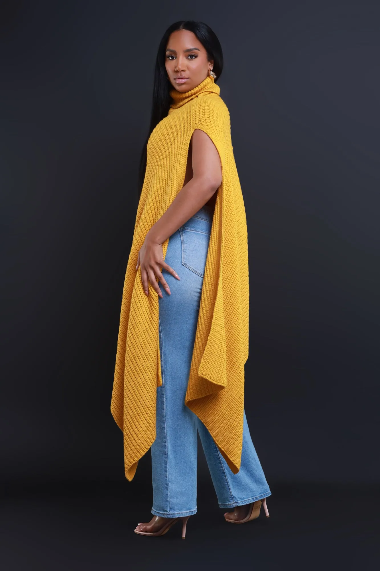 Asymmetrical Knit Sweater Yellow Mustard