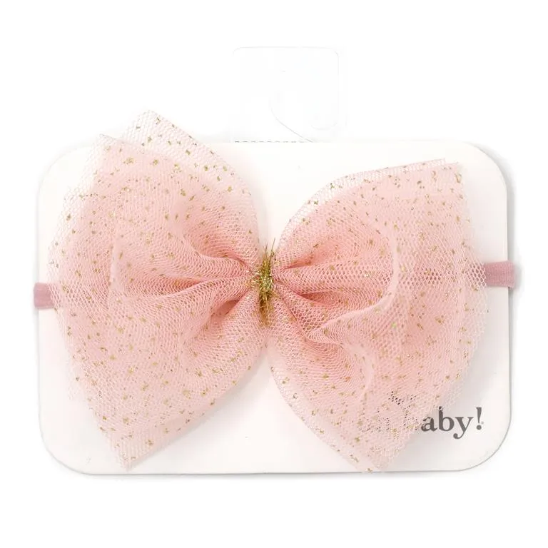 Baby Glinda Tulle Bow Headband - Pink/Gold Foil