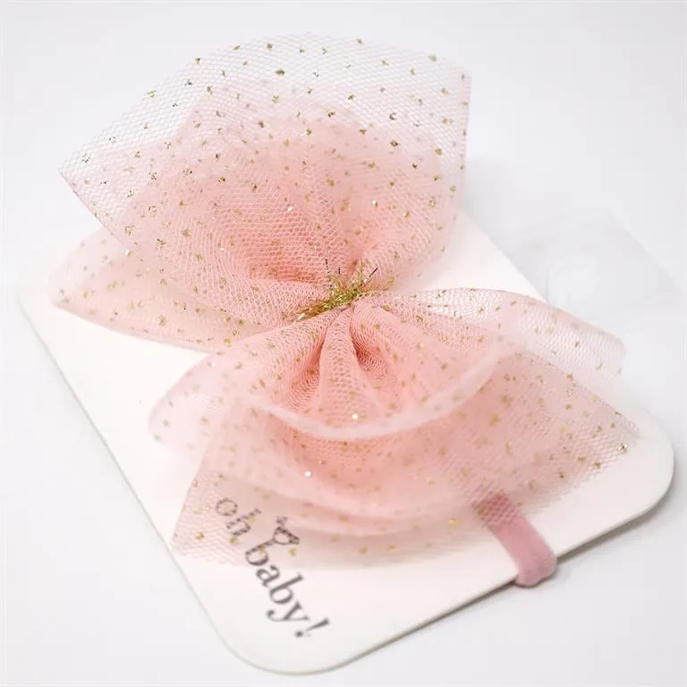 Baby Glinda Tulle Bow Headband - Pink/Gold Foil