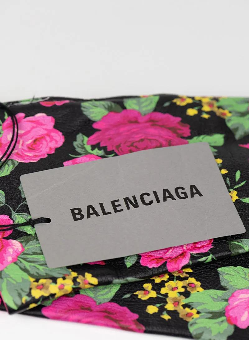 Balenciaga Guanti in pelle nera con fiori