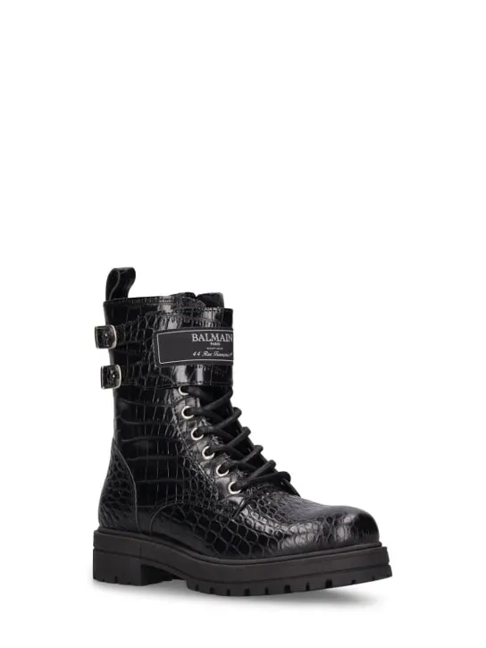 Balmain   Leather combat boots w/ logo 