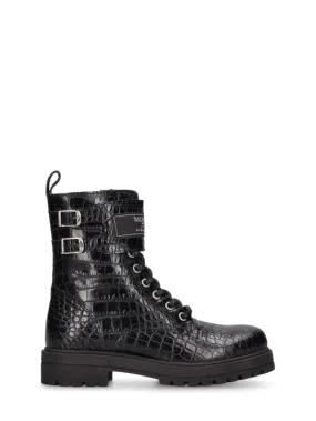 Balmain   Leather combat boots w/ logo 