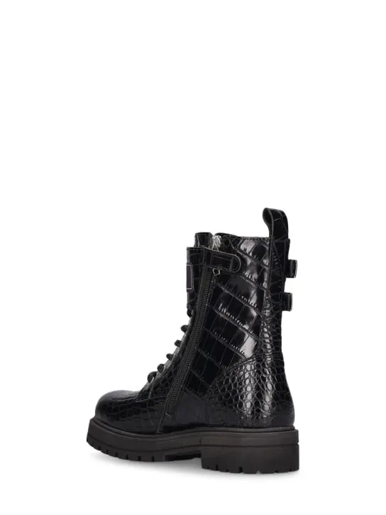 Balmain   Leather combat boots w/ logo 