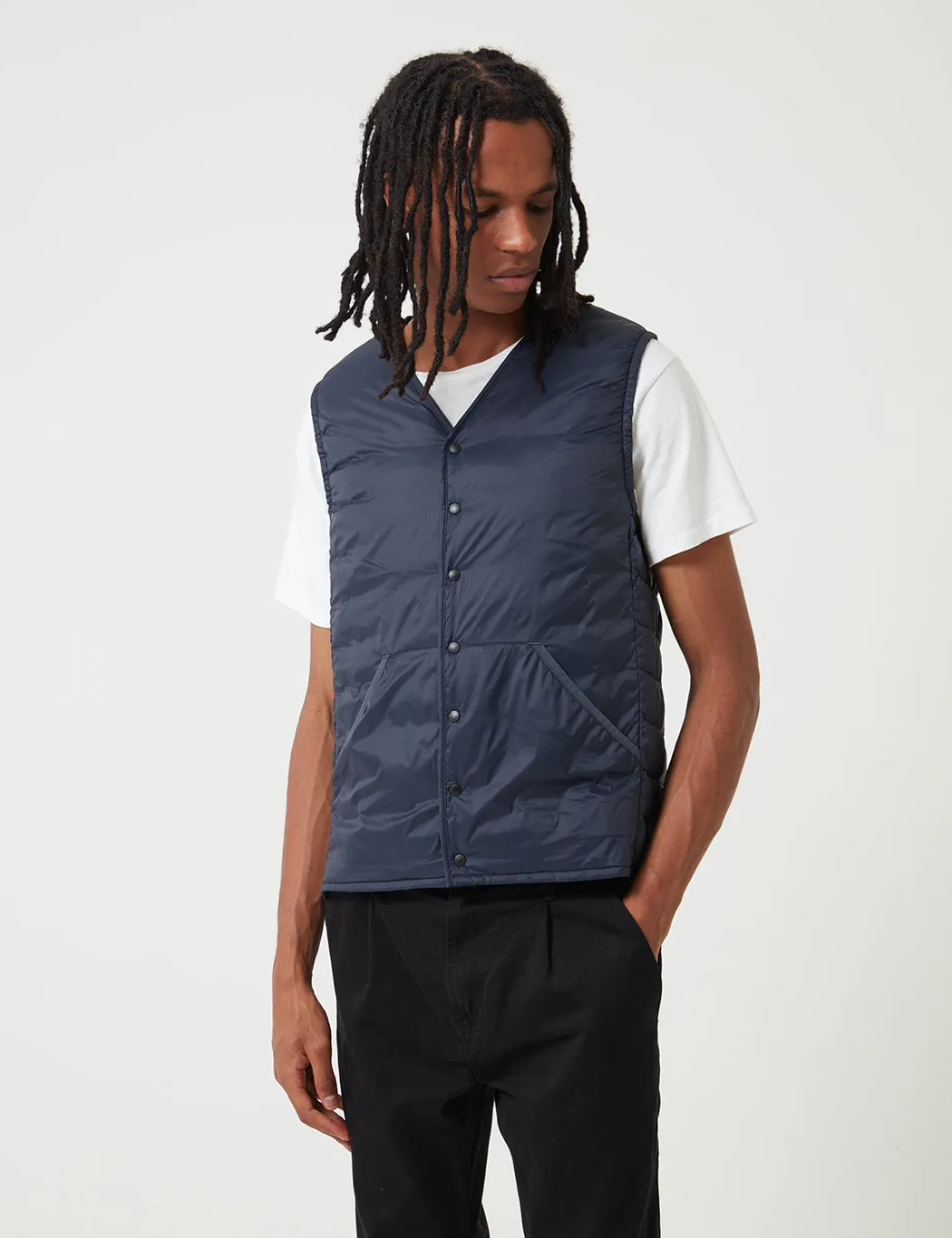 Barbour Navy Blue Baffle Gilet - Collarless