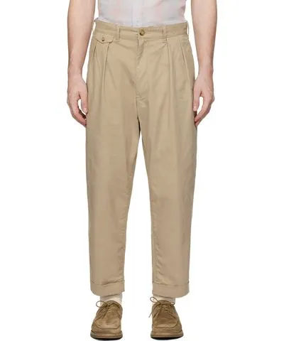 BEAMS PLUS Beige 2 Pleats Chino Trousers