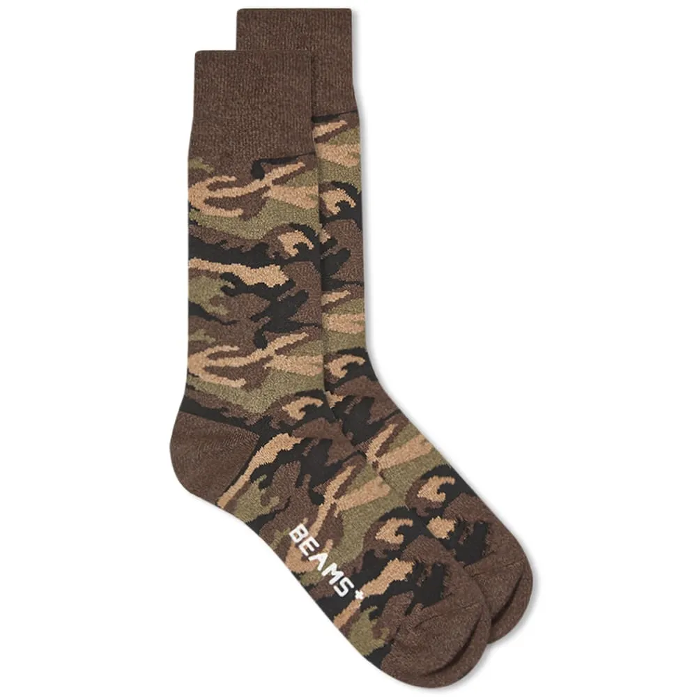 Beams Plus Melange Camo SockOlive Drab