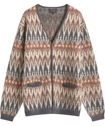 BEAMS PLUS Men's Jacquard Chevron Cardigan