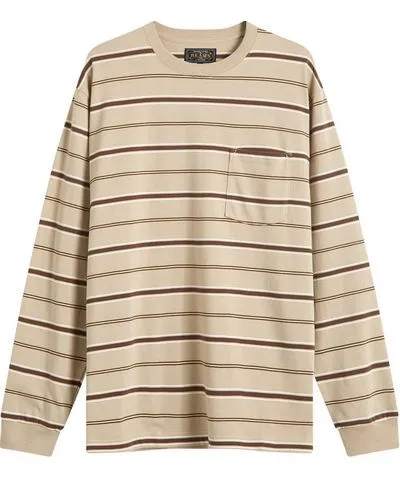 BEAMS PLUS Men's Long Sleeve Multi Stripe Pocket T-Shirt