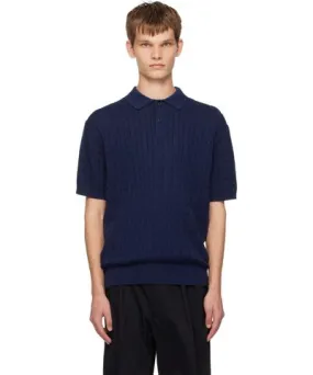 BEAMS PLUS Navy Cable Knit Polo