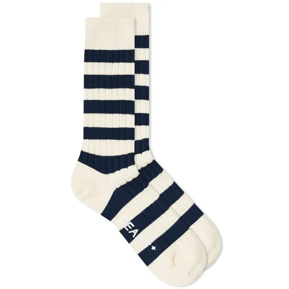 Beams Plus Rib Border SockWhite