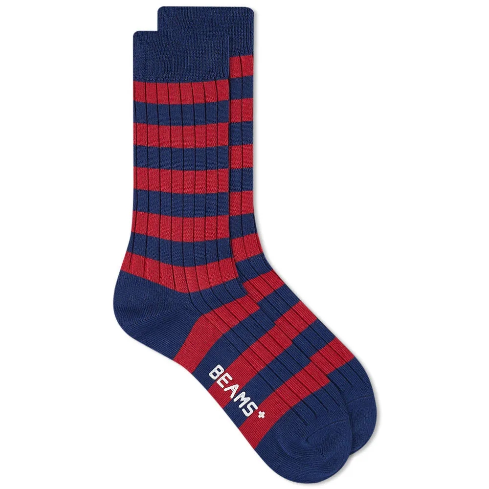 Beams Plus Rib Stripe SockNavy & Wine