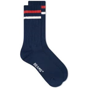 Beams Plus Schoolboy SockNavy, White & Red