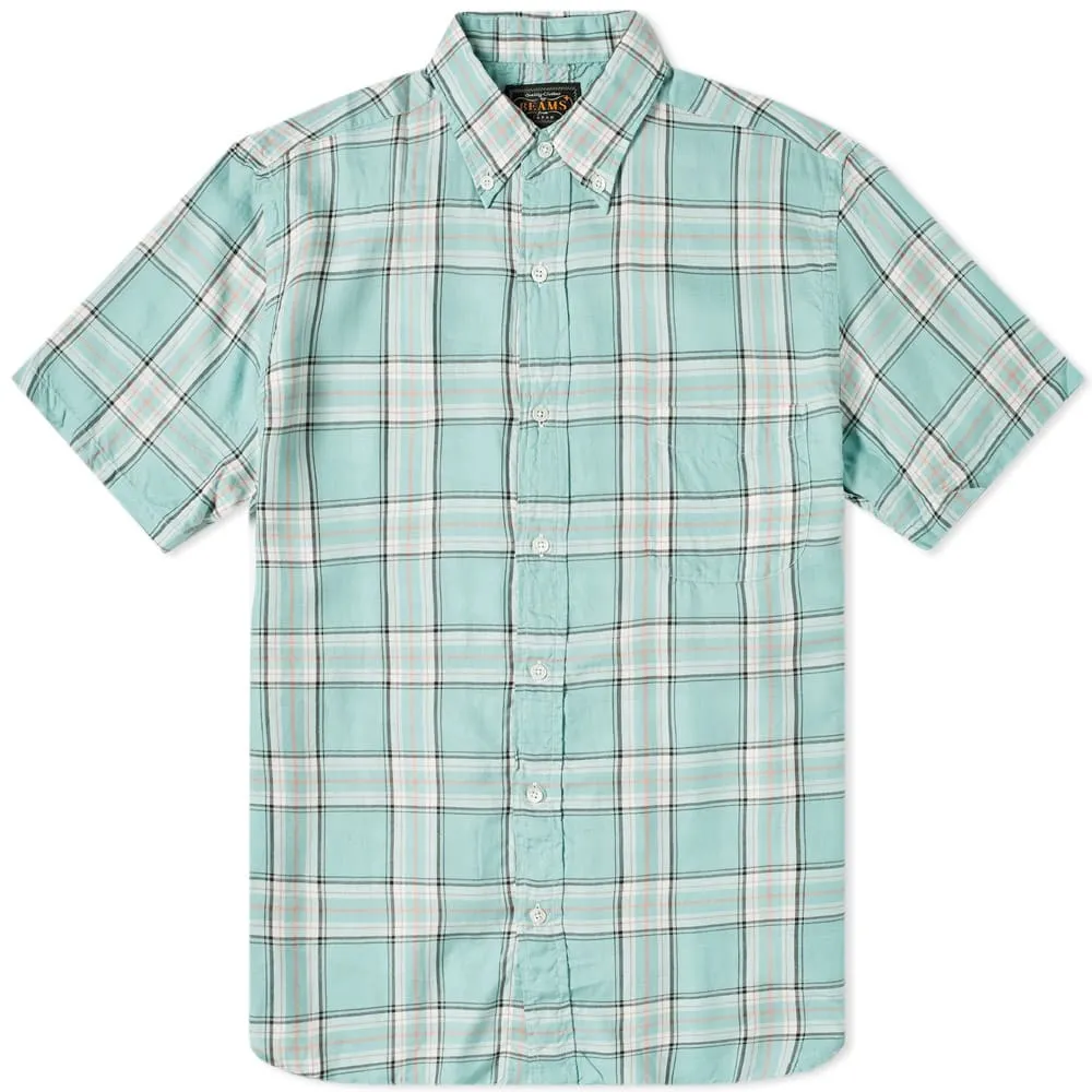 Beams Plus Short Sleeve 60/1 Twill CheckMint Green