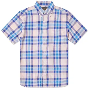 Beams Plus Short Sleeve 60/1 Twill CheckPink