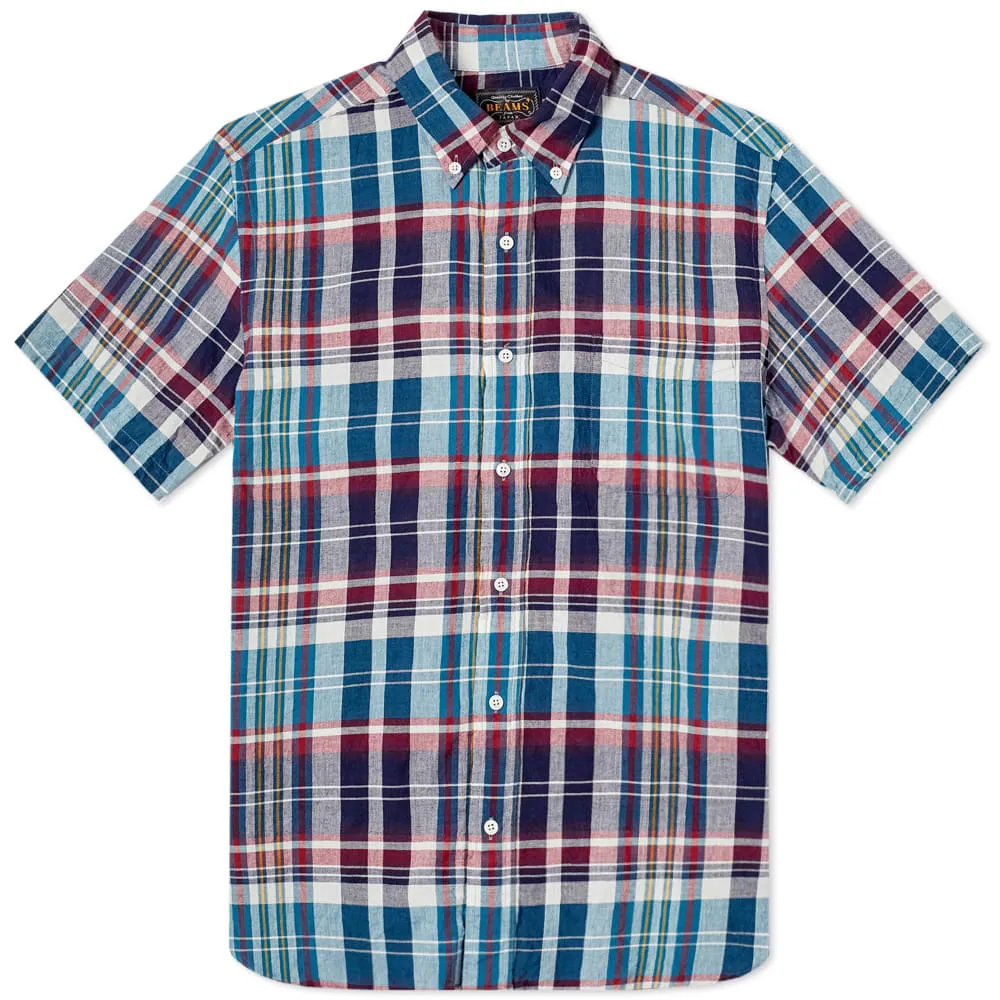 Beams Plus Short Sleeve Indian MadrasBlue