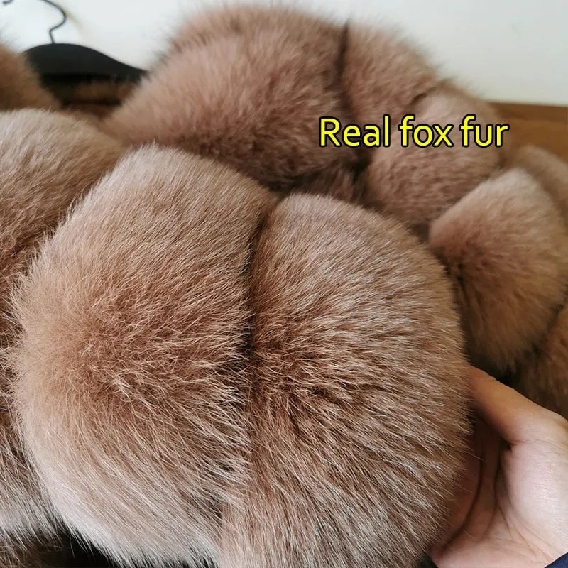 Beige Fur Jacket for Women - High Street Winter Fashion with Natural Fox and Raccoon Fur