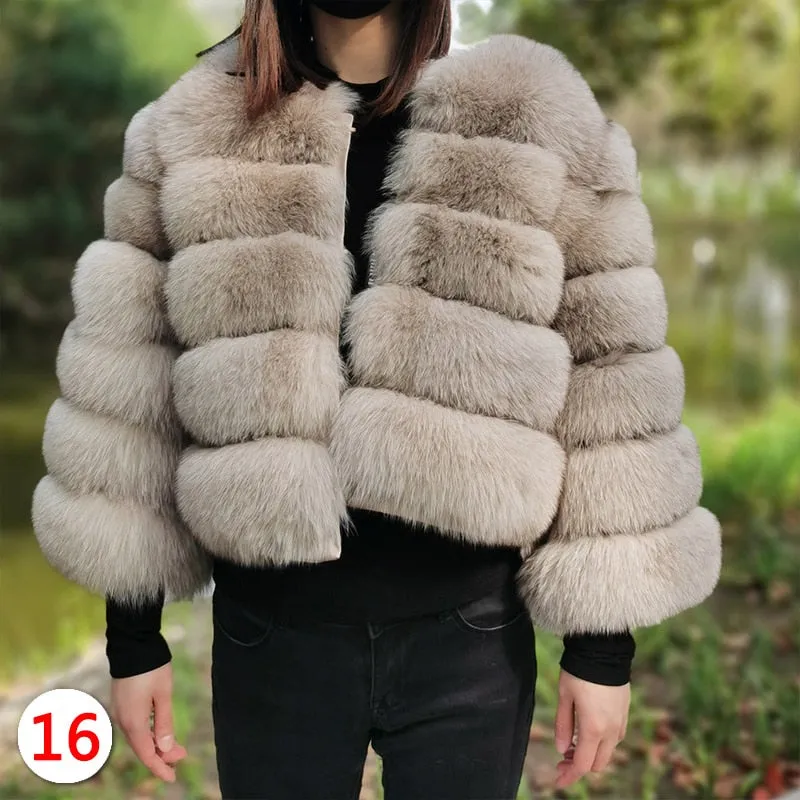 Beige Fur Jacket for Women - High Street Winter Fashion with Natural Fox and Raccoon Fur