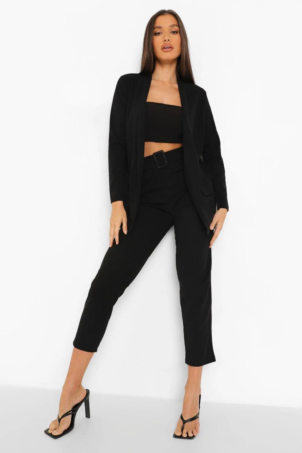 Blazer & Self Fabric Pants Suit Set