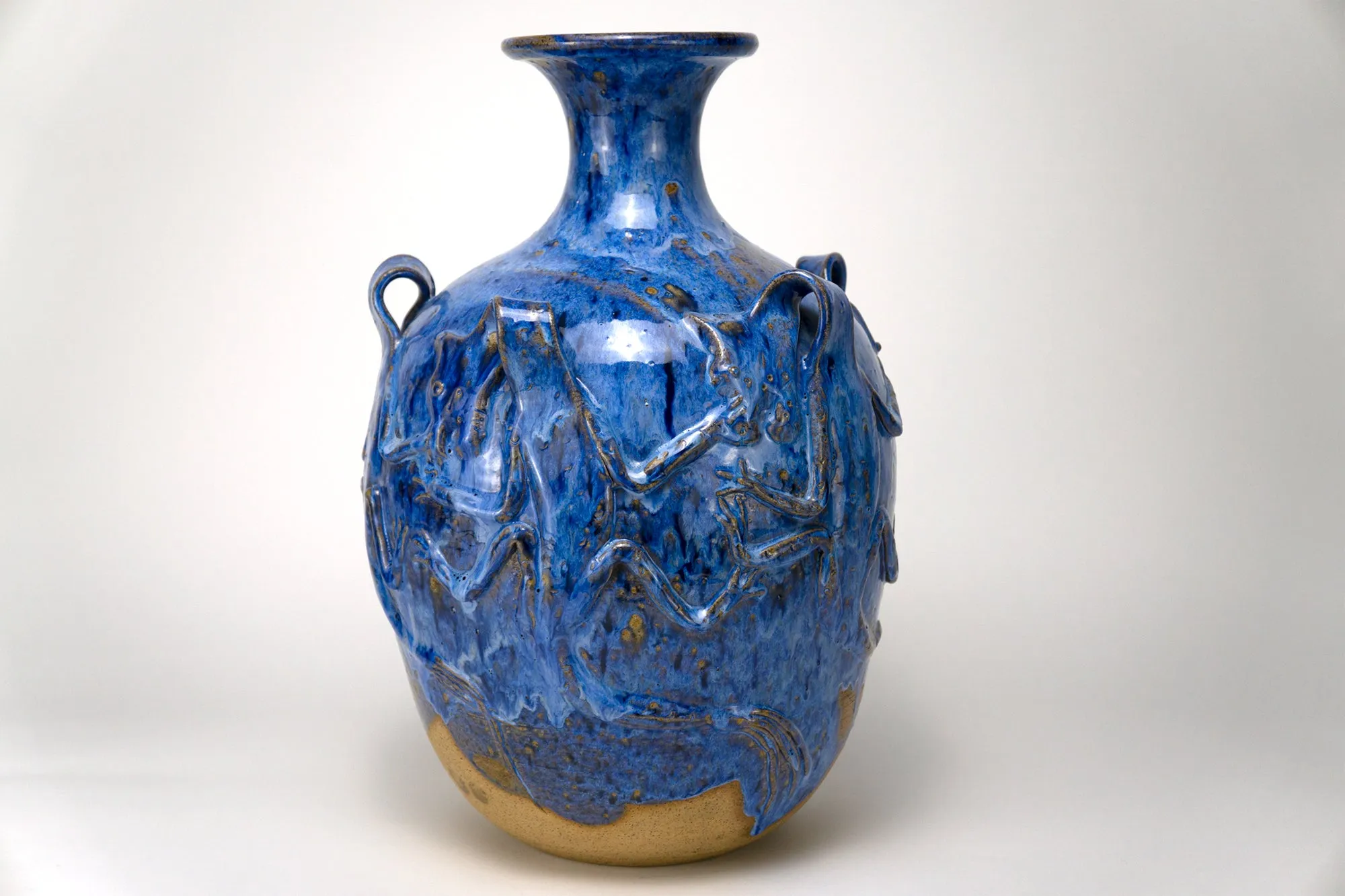 Blue Ceramic Vase with Dragon Motif